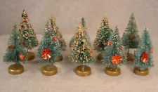 Ten Vintage 1960's Taiwan 4.5" Bottle Brush Christmas Trees Plastic Gold Bases