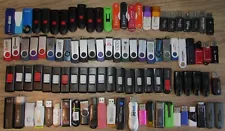 LOT OF 100 USED MISCELLANEOUS FLASH DRIVES, VARIOUS BRANDS, SIZES AND CAPACITIES