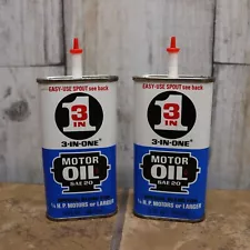 2 Pack- Vintage 3-In-One Motor Oil Tin Can 3 Oz Oiler Blue SAE 20- (full)