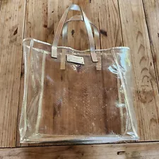 MICHAEL KORS Transparent Clear Tote Bag Metallic Gold Trim Snakeskin Look