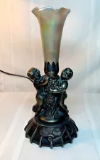 DOUBLE CHERUB TORCHE' ART GLASS LAMP, BEAUTIFUL GOLD AURENE, FAVRILE LILY SHADE