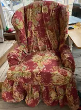 WAVERLY BALLAD BOUQUET CRIMSON WING BACK SLIPCOVER ENGLISH COTTAGE STYLE