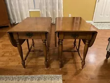 Vintage Ethan Allen Heirloom Nutmeg Maple Drop Leaf Pembroke Tables - Pair