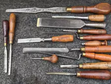 lot of 13 Vintage Wood Carving Chisels 50-70 Years Old