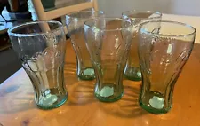 SET OF 5 OFFICIAL COCA-COLA LIBBEY GREEN TINTED BEVERAGE GLASSES 17.2 OZ