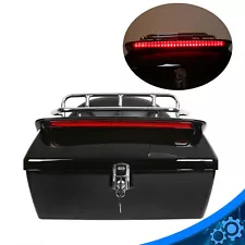 Motorcycle Trunk Luggage Tail Box Tour Pak Pack Backrest Light For Harley Honda