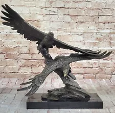 Signed Original 100% Real Bronze Two Eagles Eagle Statue Sculpture Figurine Gift