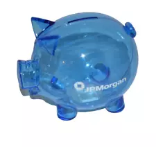 NEW VINTAGE JP MORGAN CHASE BANK Blue Plastic Piggy Bank Lockable with Key USA