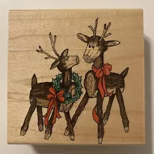 Stampendous Log Reindeer W002 Wood Mounted Rubber Stamp