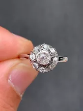 Platinum diamond old cushion cut cluster ring Victorian