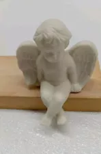 Vintage Cherub Winged Angel Sits on Edge of Shelf Used