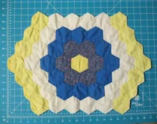 SALE Vtg cutter quilt piece 15x21" apx Flower Garden blue yellow See descrip