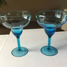 Margarita Cocktail Glasses Barware Set Of 2 Aqua Blue 16 oz 7" High x 4.75 Rim