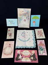 Vintage Bridal Shower Gift Cards Enclosure Glitter Parchment MCM Paper Napkin