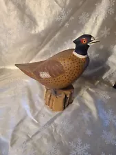 Vintage Carved Ring-Necked Pheasant on Cedar Block Mount 1970's Herb Byington