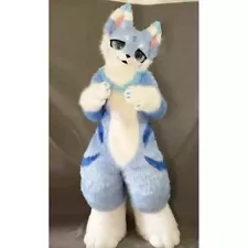 Blue And White Fursuit Long Haired Husky Dog Fox Mascot Costume Party Halloween