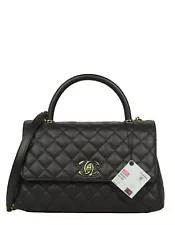 Authentic Chanel NWT Brown Caviar Leather Quilted Small Coco Handle Flap Bag