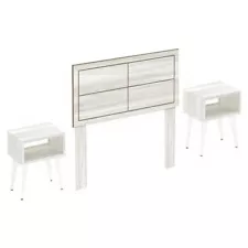 Modern Wood Headboard With 2 Nightstands Contemporary Design Mdf Material