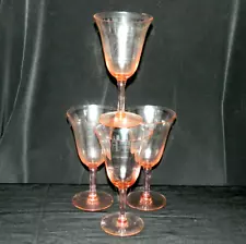 ANTIQUE TIFFIN DEPRESSION ERA, SET OF 4 WATER GOBLETS, PATTERN #14196-PINK, EX