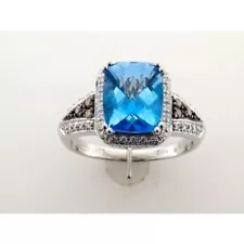 LeVian 14K White Gold Blue Topaz Chocolate Diamond 3.19 cts Ring Size 6