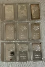 9-Vintage Bars-Maple Leaf-1 Troy OZ 100 Mills 999 Silver