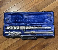 Bundy Selmer USA Silver Flute With Blue Velvet Lined Hard Carry Case