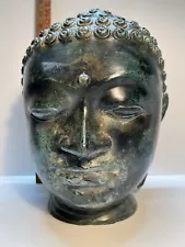 Antique Large Bronze Burma Buddha Head Bust Buddhist