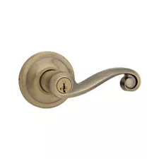 Kwikset Smartkey Lido Keyed Entry Door Lock Handle Lever Antique Brass SEALED