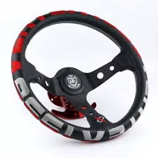 VERTEX 13'' Red Embroidery Deep Dish Racing Car Drift Rally Steering Wheel