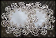 Lace Doilies 16" Taupe Antique White Neutral SET OF 2 round