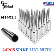 24PCS M14x1.5 Spike Lug Nuts 4.4" Tall w/ Key For Sierra 1500 Ford F150 Escalade