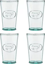 Amici Home Milk Glass with Cow Motif Set of 4, 11 oz - Clear with Green Tint