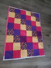 Unique Handmade Cozy Rag Quilt - Bright Tie-Dye - Throw Size - Approx. 32” x 42”