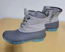 Sperry Top-Sider Women's Saltwater Emboss Wool Boot Sz 8 Gray W/teal Waterproof