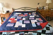 Red White & Blue on Red Patriotic Perfect-10 Quilt, 58" x 70", Handmade, C04