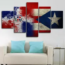 Dominican Republic Puerto Rican Flag 5 Panel Canvas Print Wall Art Home Decor