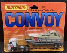 Matchbox Convoy Rescue Team Semi truck with trailer and boat in blister