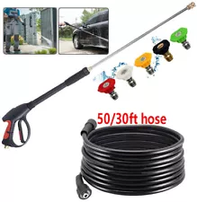 1/4" Pressure Washer Gun + Extension Wand Lance +5 Nozzle Tips /30/50FT Hose M22