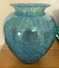 SASAKI ART GLASS Rustica model Crystal Blue & Green Vase LARGE New