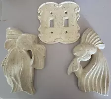 3 pc set Vntg 1959 Chalkware Ceramic Goldfish & Switchplate Wall Decor FREE SHIP