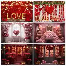 Valentine's Day Photography Backdrop Red Love Heart Flower Ballons Background