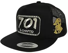 EL CHAPO GUZMAN, MEXICO 701 HAT MESH BLACK 2 LOGOS SNAPBACK ADJUSTABLE