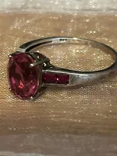 Vintage Pink Tourmaline With Red Garnet Sterling Silver 925 Ring (Size 10-1/4)