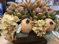 Floral Centerpiece Artichokes Reeds Flowers Fruit Granny Core French Farmhouse