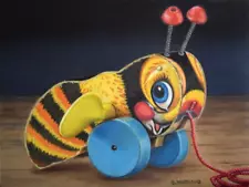 Original oil painting Bumble Bee Pull Toy 2 on 6 x 8 COMMISSION - NOT for SALE