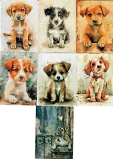 ACEO PRINTS FROM ORIGINAL PAINTINGS "SEVEN DOGGIES" Charity K9s for Warriors