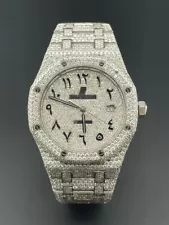 Iced out Audemars Piguet Royal Oak Chrono Arabic Dial Natural Diamond Watch 41mm