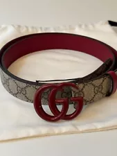 Gucci Marmont Belt GG Logo Red Brown Monogram Canvas size 105 42