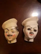 VINTAGE FRENCH CHEF CHALKWARE STRING HOLDERS (2)