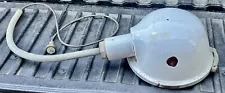 VINTAGE 10.5" WHITE PORCELAIN INDUSTRIAL GAS STATION LIGHT w/ GLASS LENS COVER